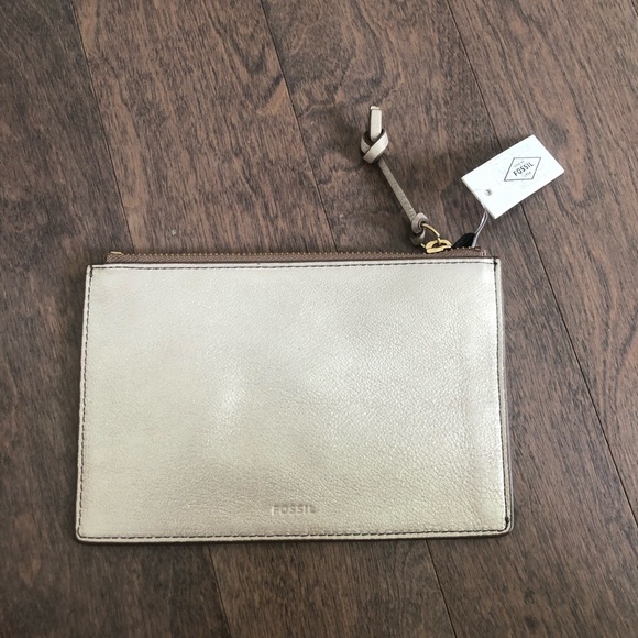 Fossil Handbags - *Metallic Gold LEATHER Fossil Taupe Pouch / Clutch*